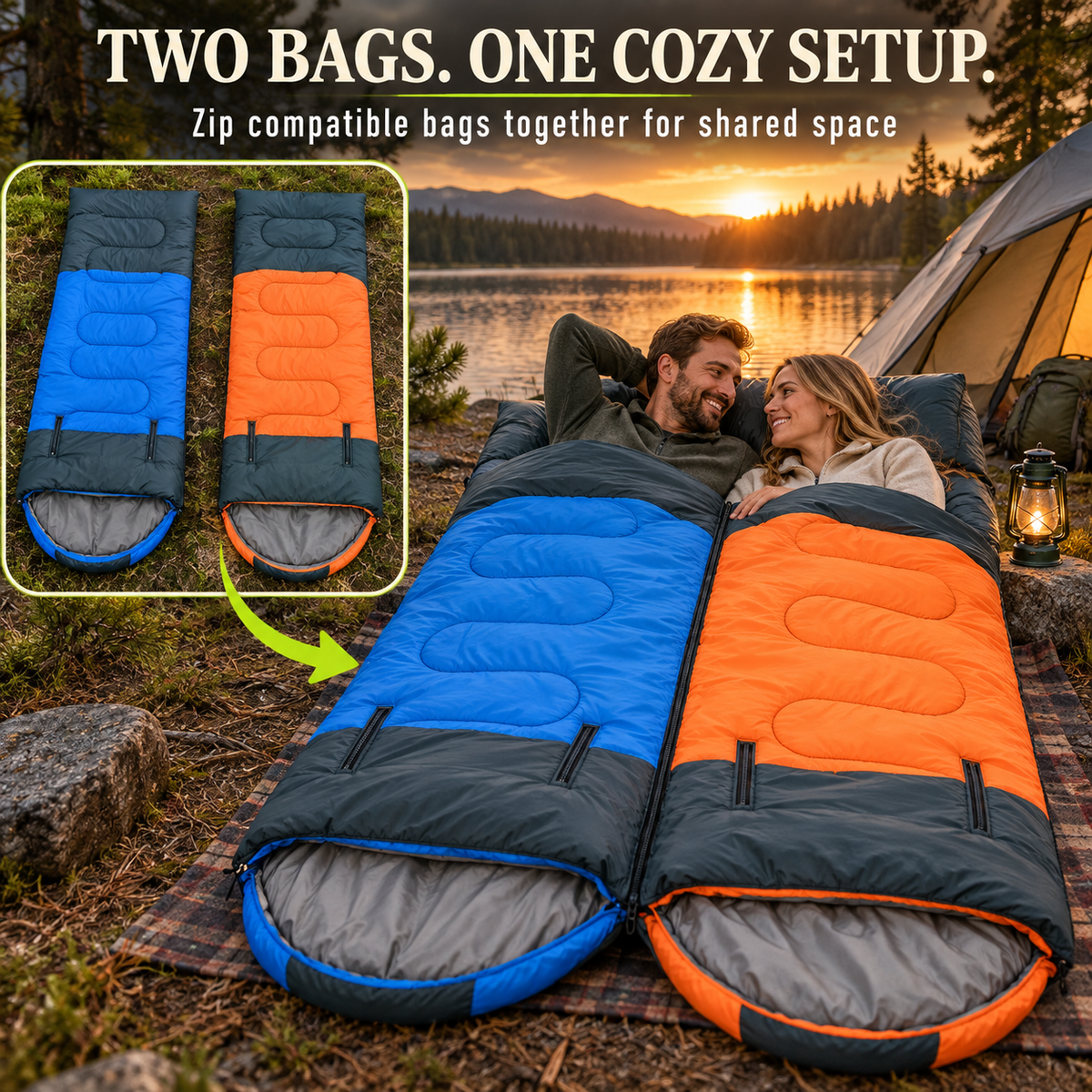 6.2 lb Convertible Cold-Weather Sleeping Bag for Adults – Removable Liner, Arm Openings & Zip-Together Design-S17