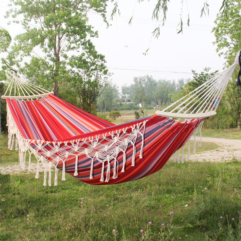 New Double Widen Thickened Canvas Anti-rollover 60cm Wooden Pole Tassel Hammock