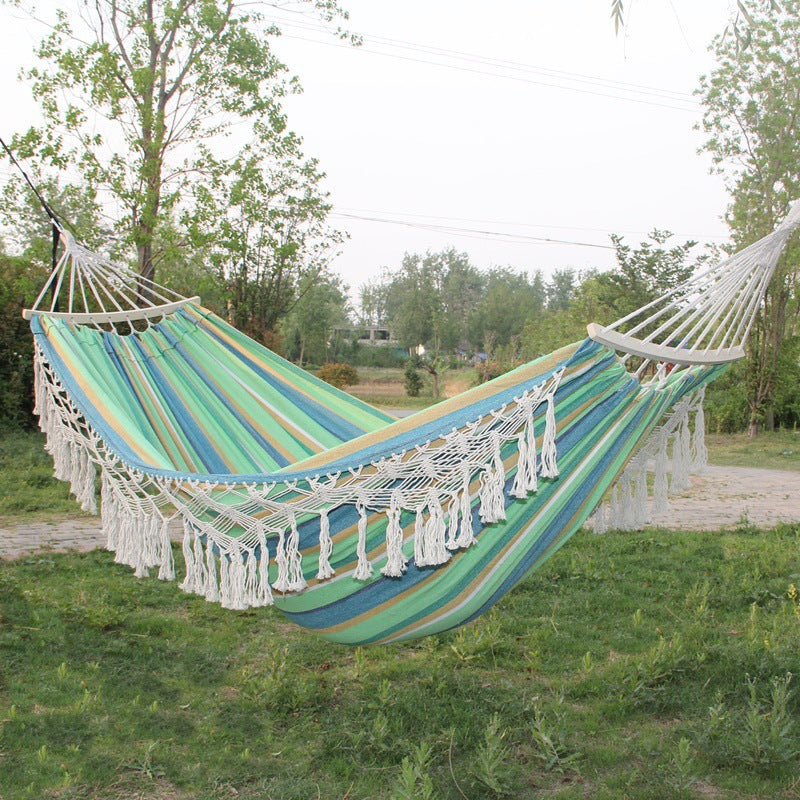 New Double Widen Thickened Canvas Anti-rollover 60cm Wooden Pole Tassel Hammock