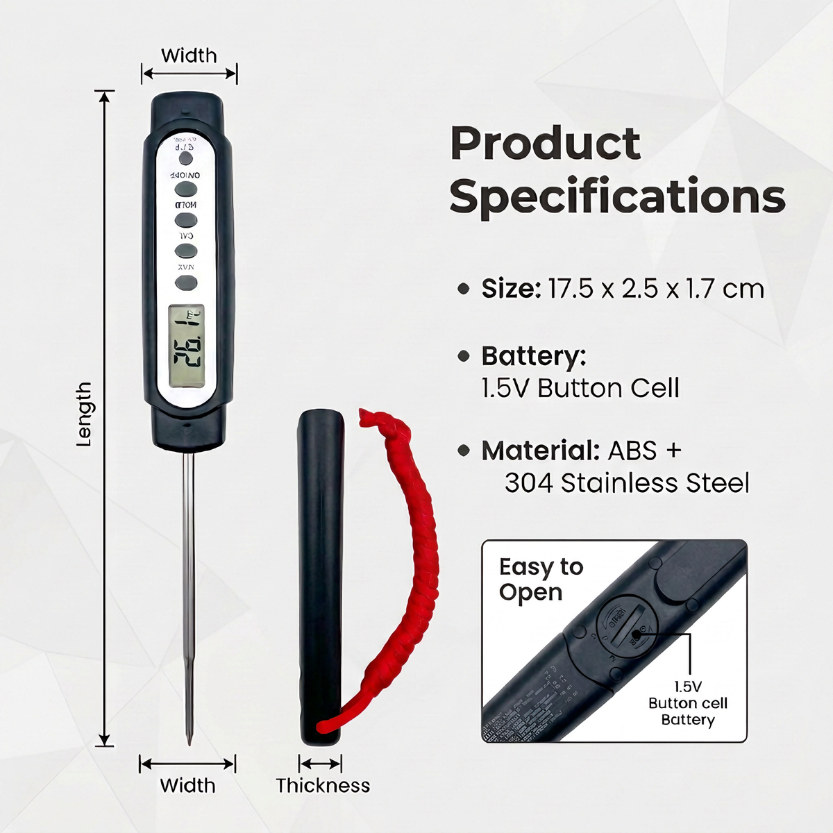 Digital Probe Thermometer, Kitchen Food Thermometer for Coffee, Steak, High-Temp Resistant - T15