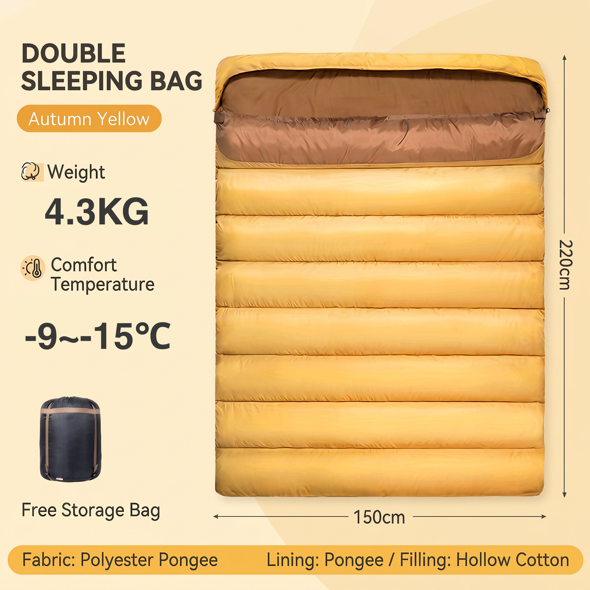Double Sleeping Bag Detachable Camping Warm Cotton Waterproof Winter Hiking-S1