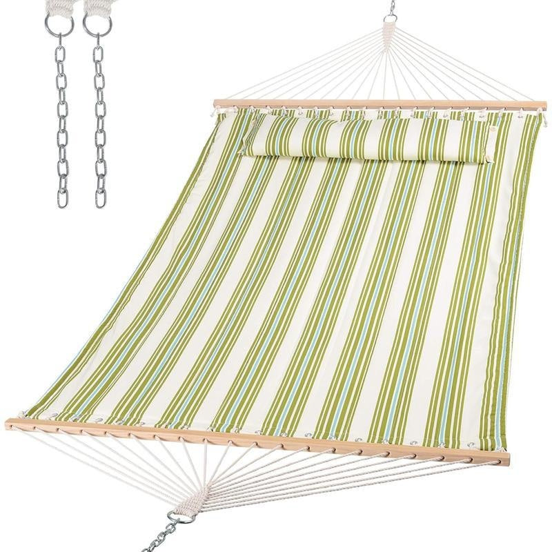 Quilted Double Hammock with Spreader Bar & Pillow