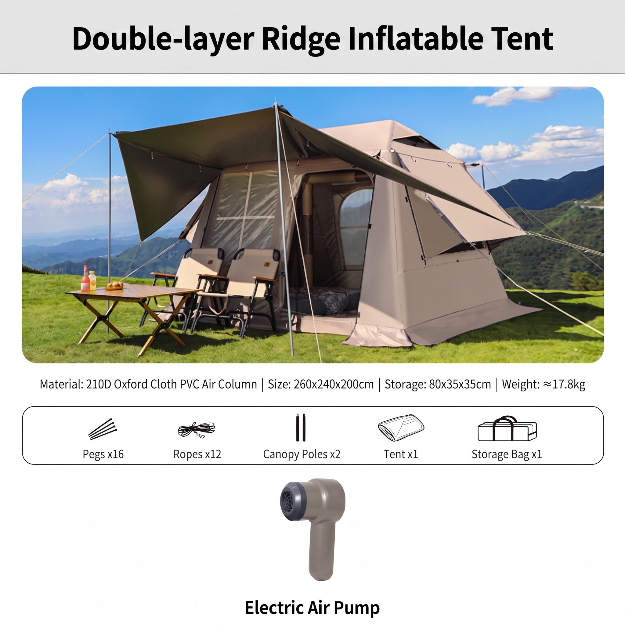 Outdoor Camping PVC Air Column Tent, Portable Windproof And Rainproof Oxford Cloth Inflatable Tent