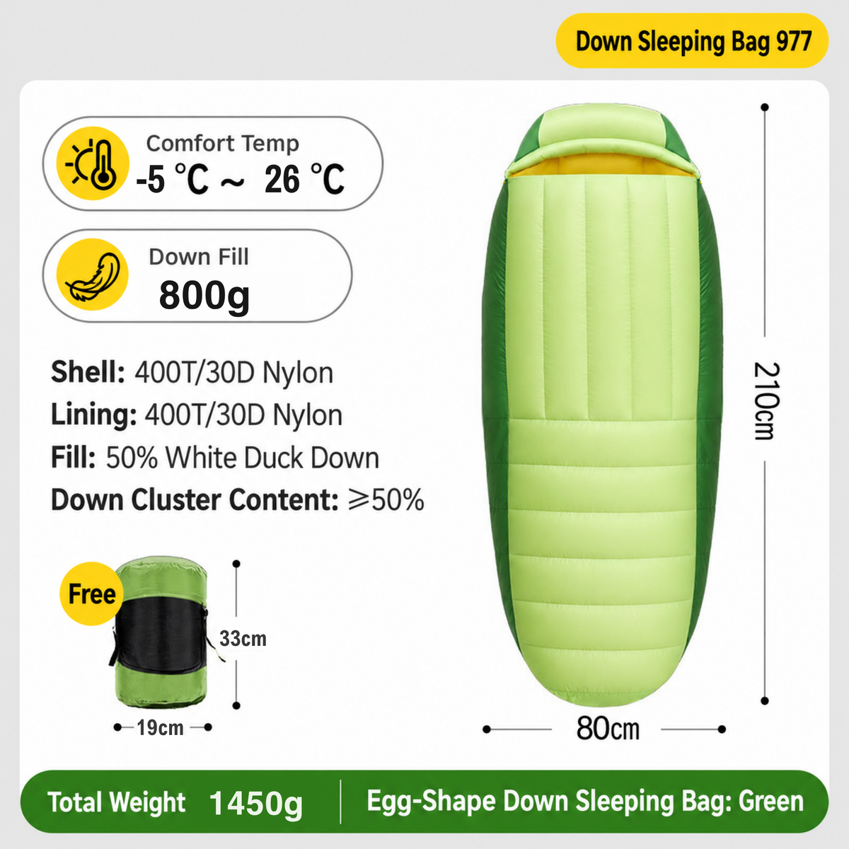 30D Nylon Down Sleeping Bag for Winter Camping & Travel -S15