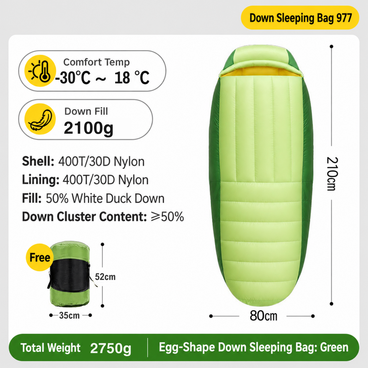 30D Nylon Down Sleeping Bag for Winter Camping & Travel -S15