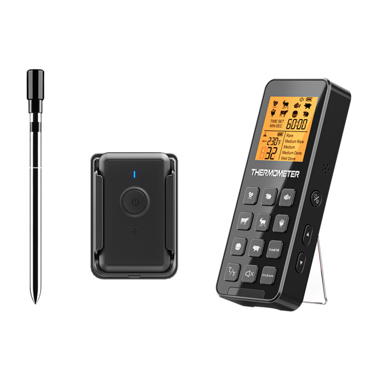 Wireless Remote Food Thermometer, Single Probe, Alarm, Fast Charging, No App Needed, LCD Display - T14