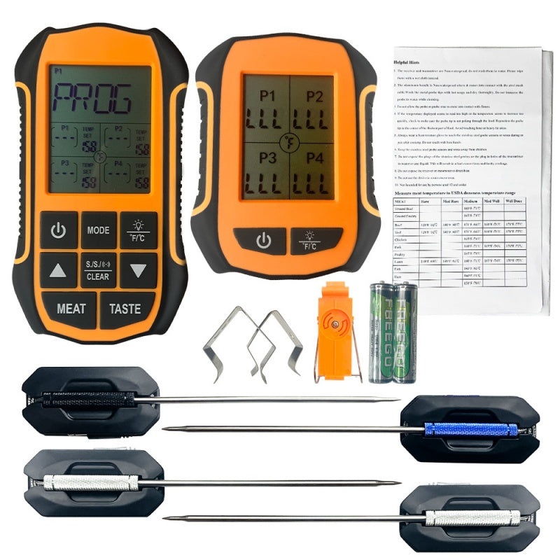 Wireless Meat Thermometer with 4 Probes for BBQ Grill & Smoker-T6