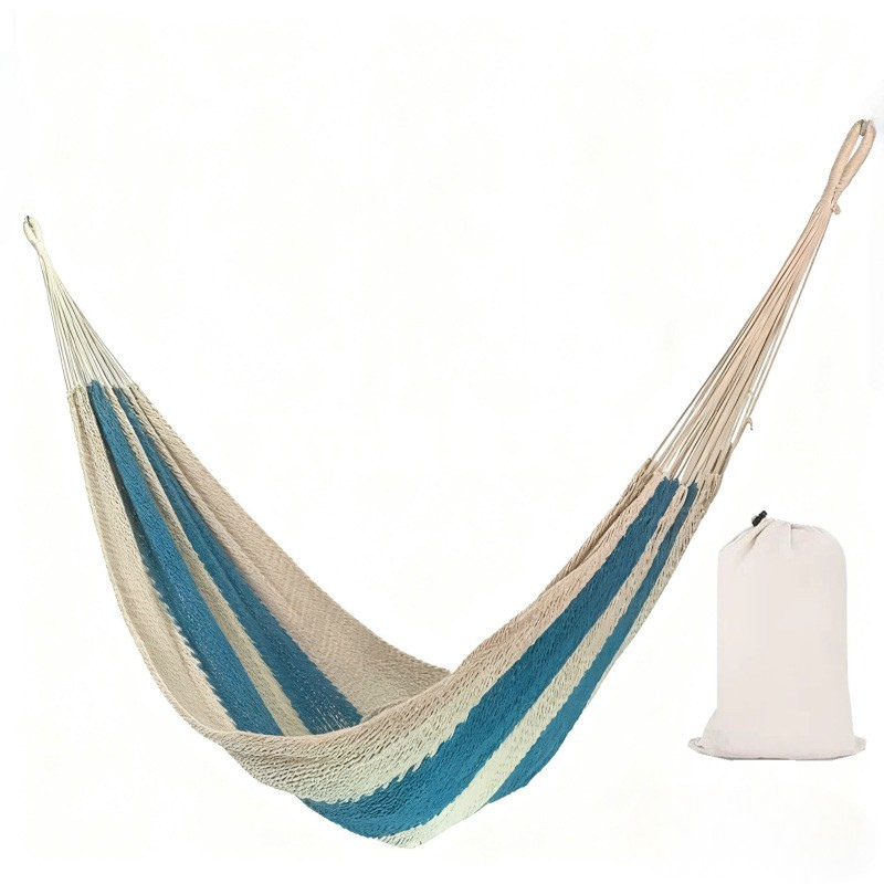 Double Cotton Hammock with Hand-Woven Design - Portable & Breathable