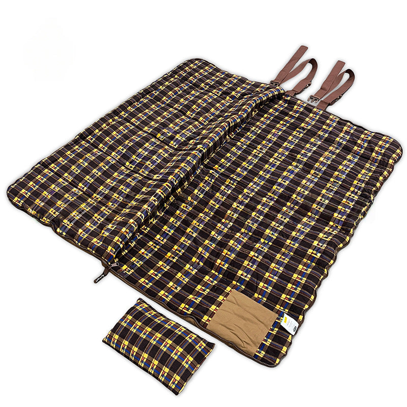 Heavy-Duty Plaid Flannel Sleeping Bag with Roll-Up Straps & Carry Bag-S9