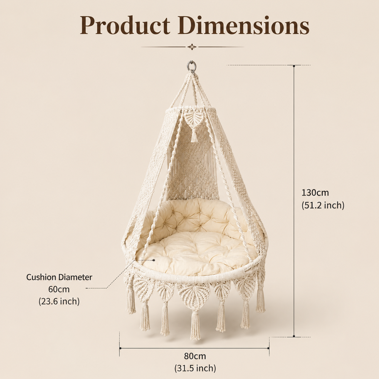 Luxury Handwoven Cotton Hanging Chair with Thick Cushion