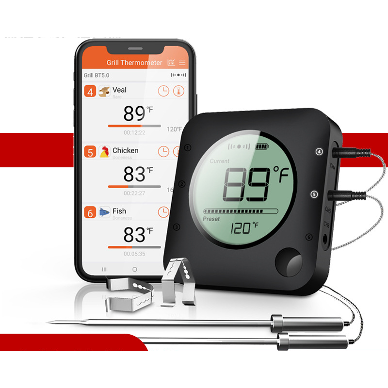 Wireless Bluetooth BBQ Meat Thermometer with Backlit LCD Screen & App-T10