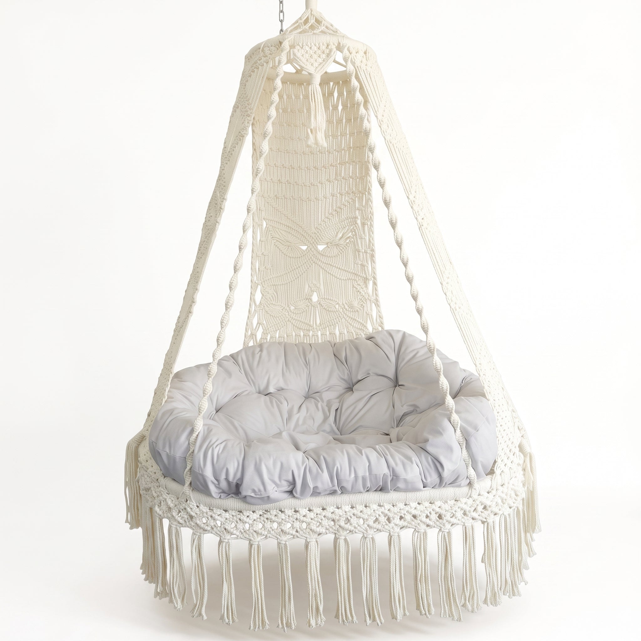 Woven Tassel Cradle Hammock Chair – Hanging Basket Swing for Indoor & Outdoor Use