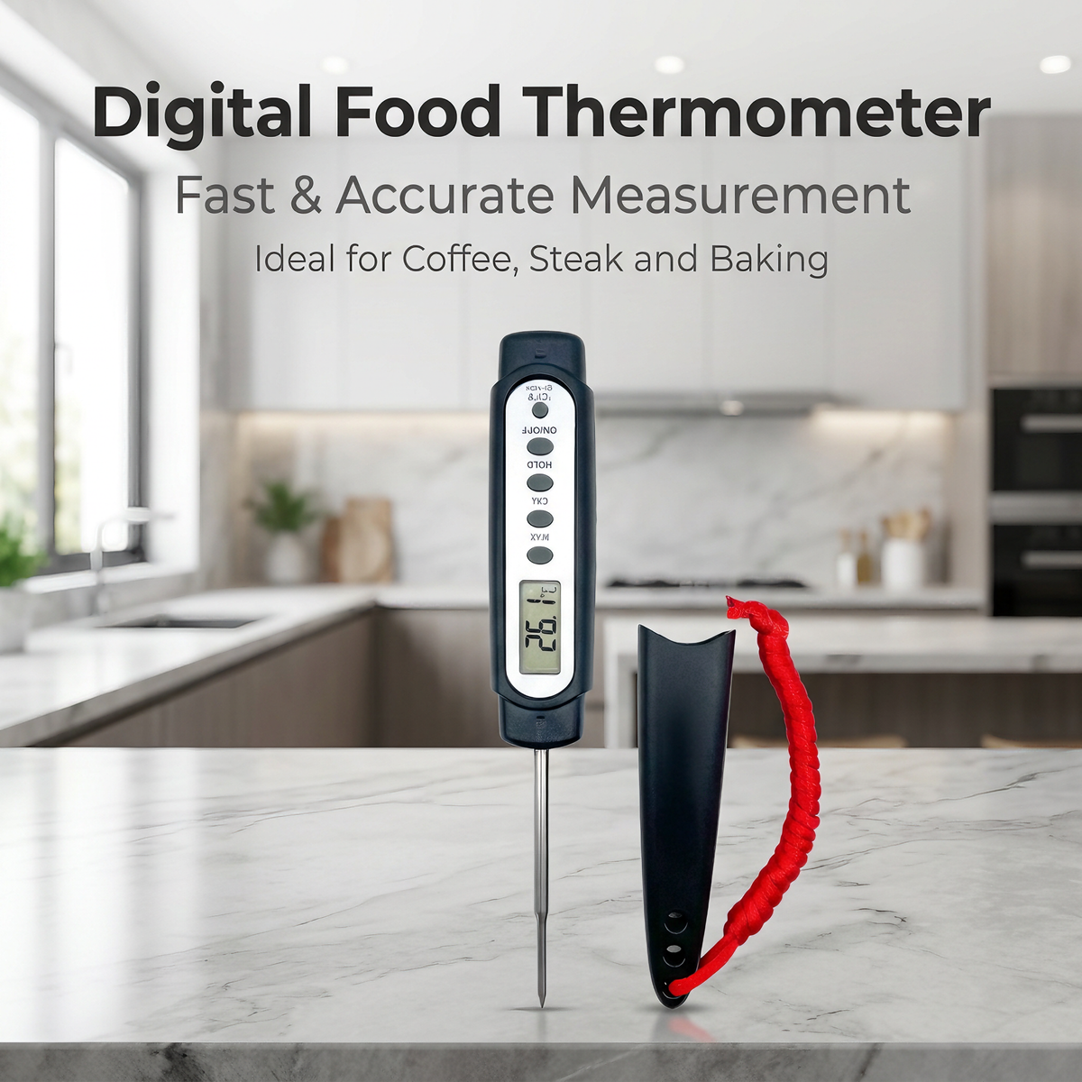 Digital Probe Thermometer, Kitchen Food Thermometer for Coffee, Steak, High-Temp Resistant - T15