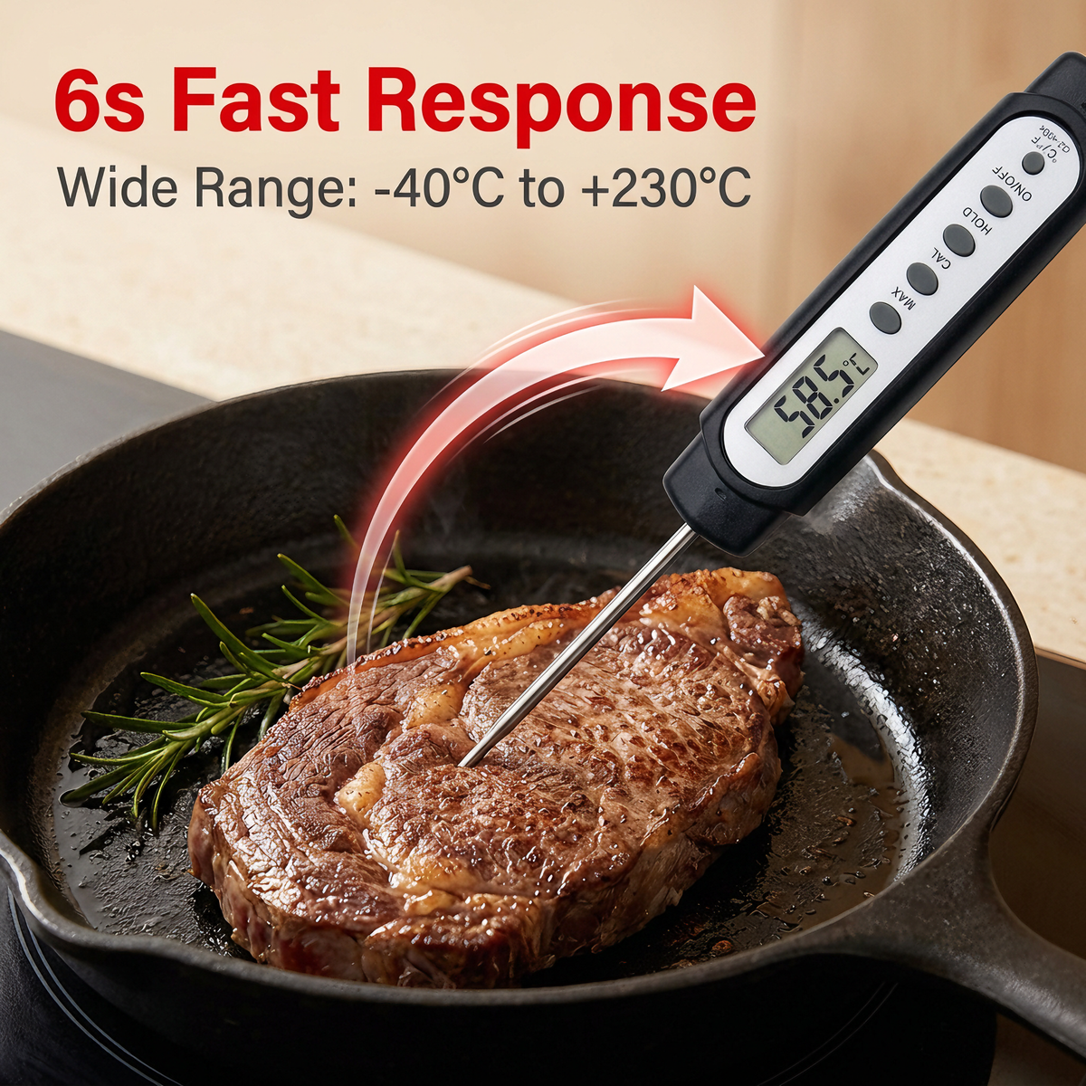 Digital Probe Thermometer, Kitchen Food Thermometer for Coffee, Steak, High-Temp Resistant - T15
