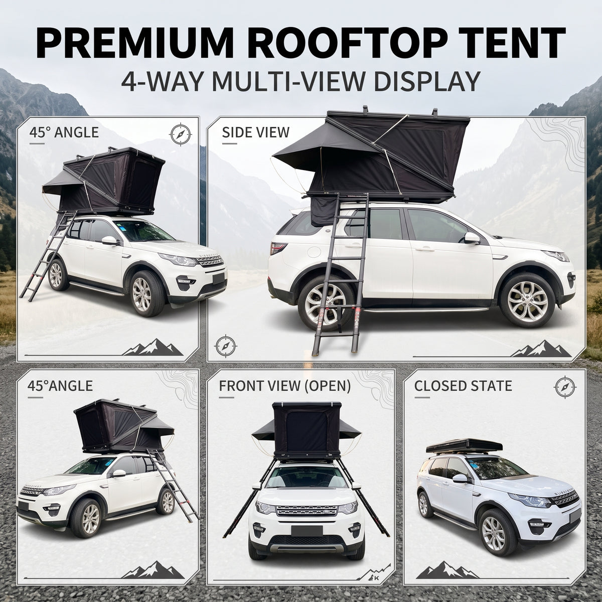Hard-Shell Rooftop Tent Dual Hydraulic Telescopic System 3-4 Person Capacity - R1