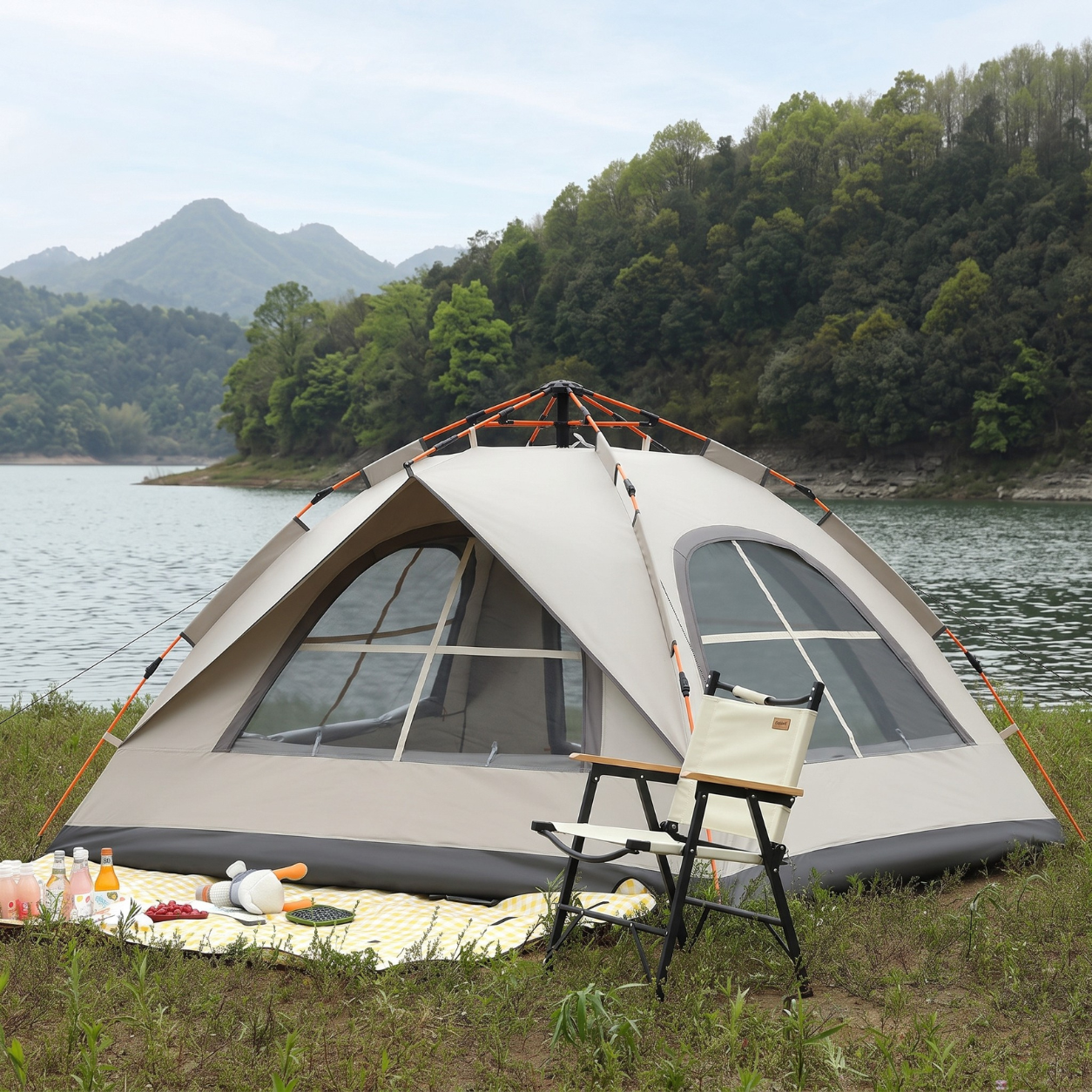 3-5 Person Instant Pop-Up Camping Tent with Large Mesh Windows