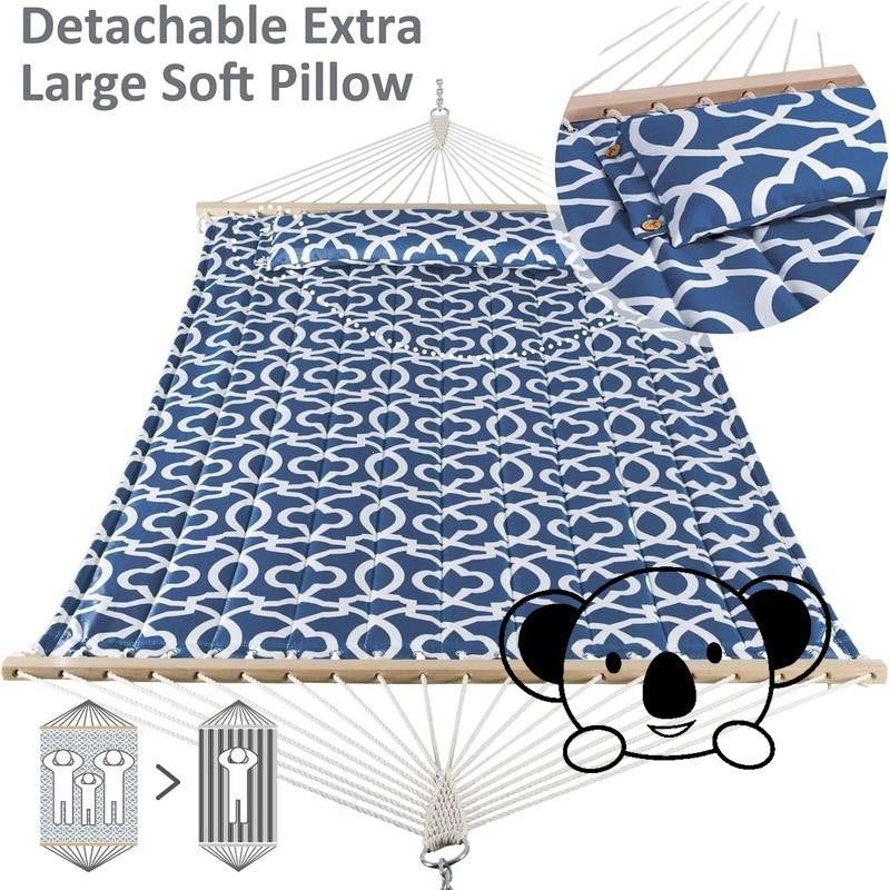 Quilted Double Hammock with Spreader Bar & Pillow