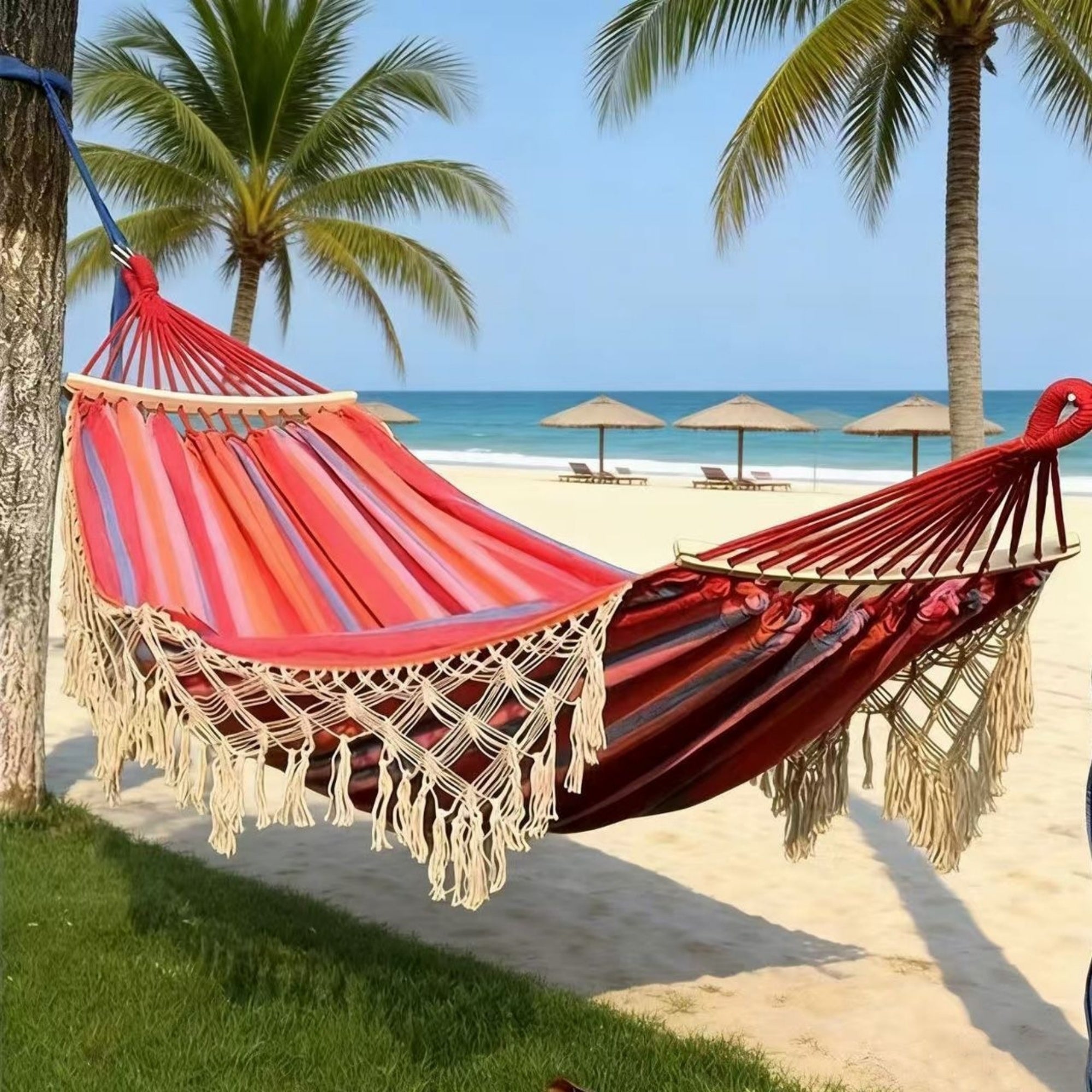 Boho Macrame Hammock with Wooden Spreader Bars