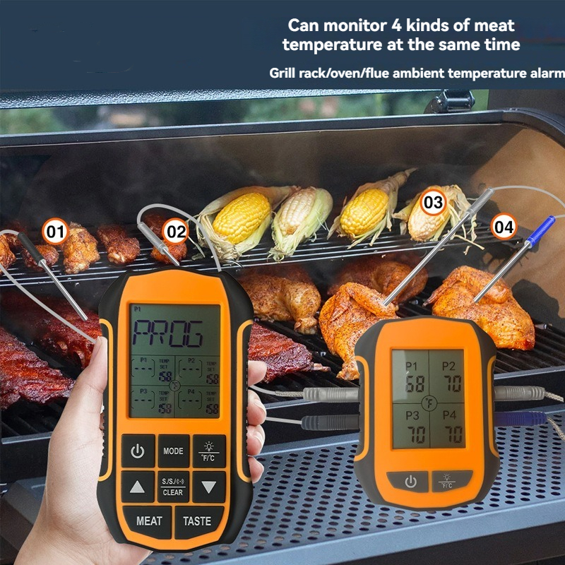 Wireless Meat Thermometer with 4 Probes for BBQ Grill & Smoker-T6