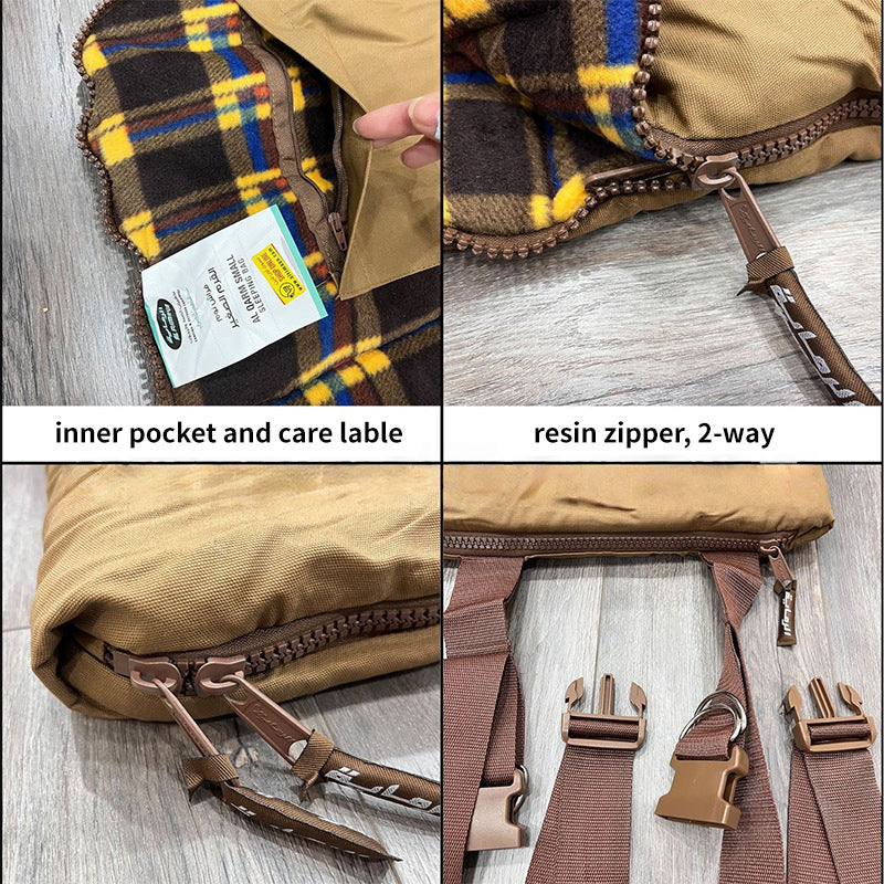 Heavy-Duty Plaid Flannel Sleeping Bag with Roll-Up Straps & Carry Bag-S9