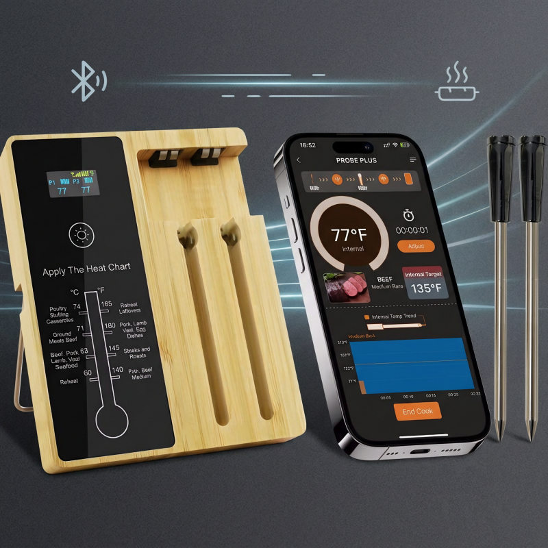 Smart Wireless Bluetooth Meat Thermometer with 2 Probes for BBQ Grill-T7