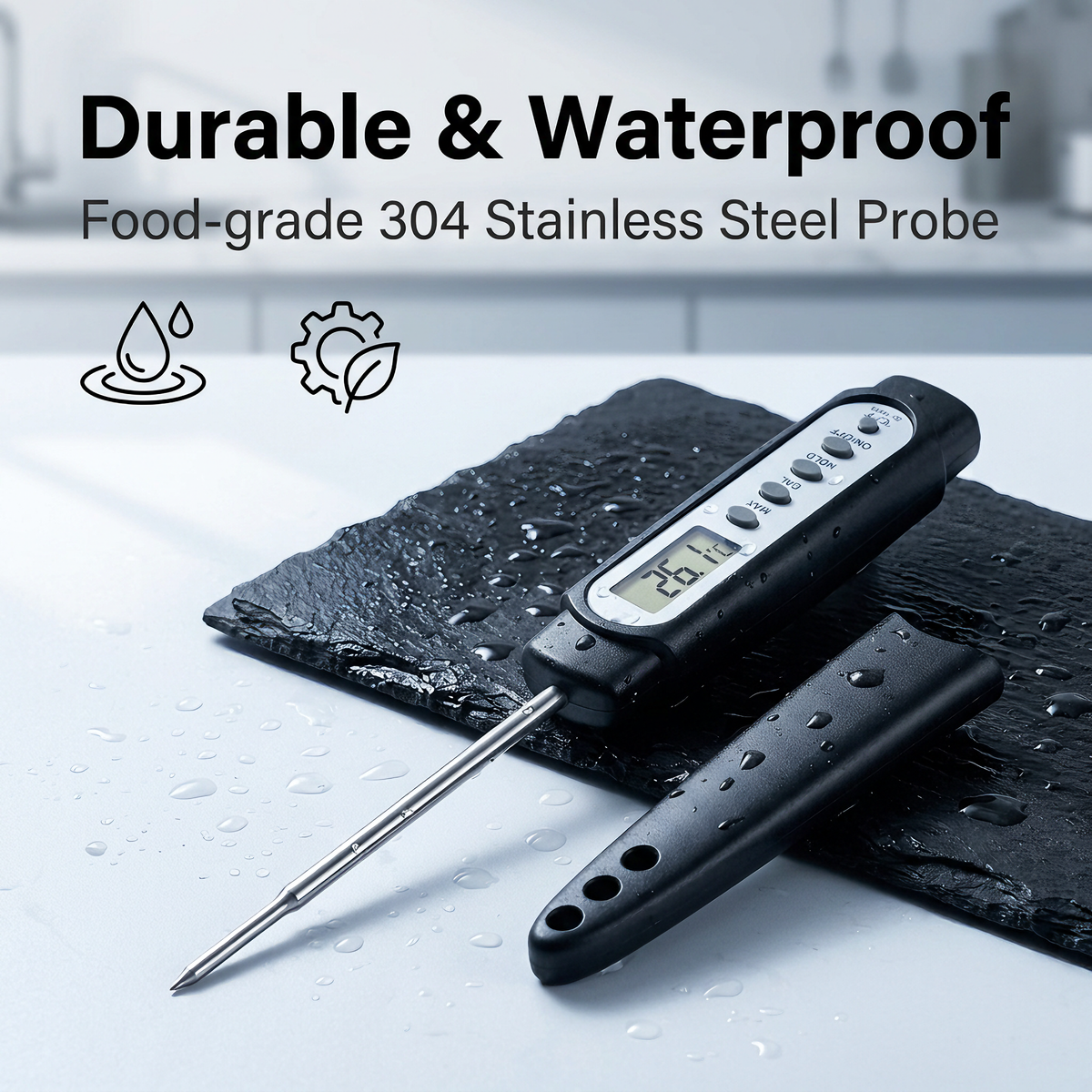 Digital Probe Thermometer, Kitchen Food Thermometer for Coffee, Steak, High-Temp Resistant - T15