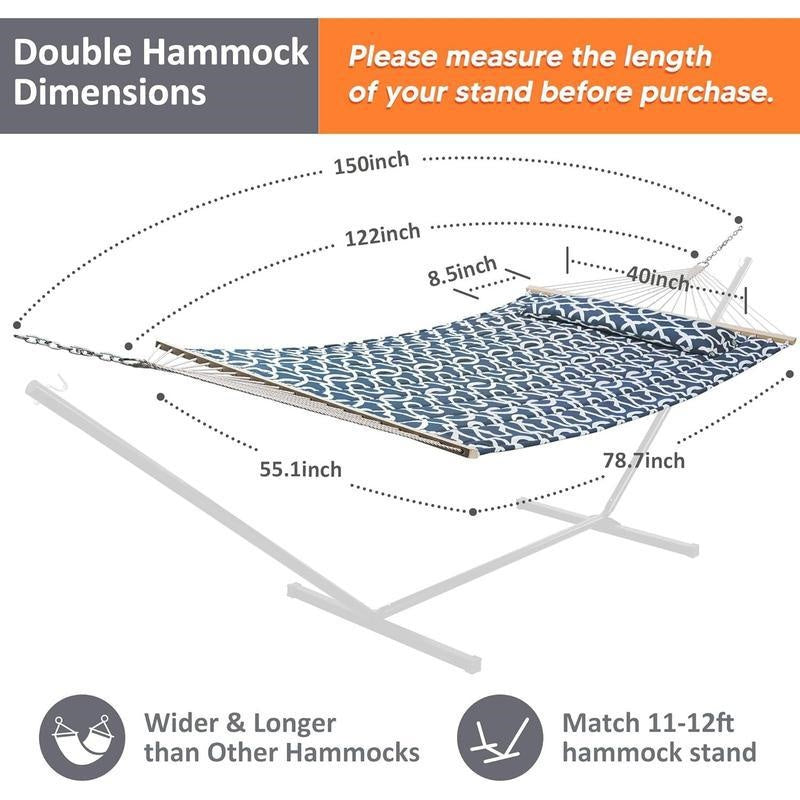 Quilted Double Hammock with Spreader Bar & Pillow