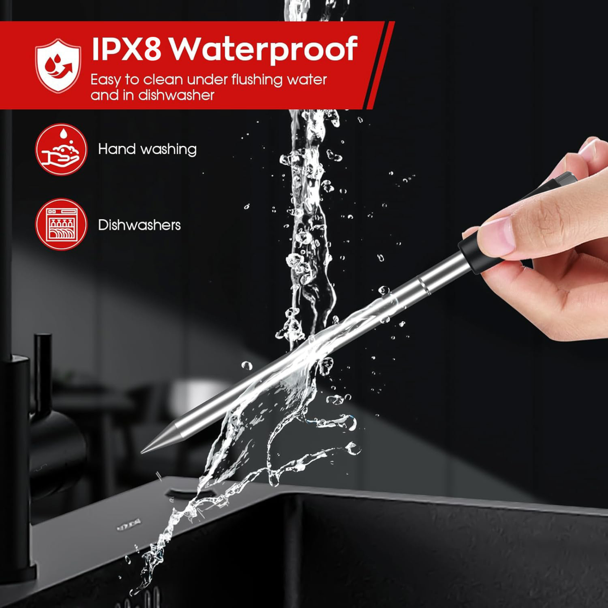 Wireless Bluetooth Meat Thermometer Smart BBQ Probe with App Control Super Capacitor Fast Charging IPX8 Waterproof - T13