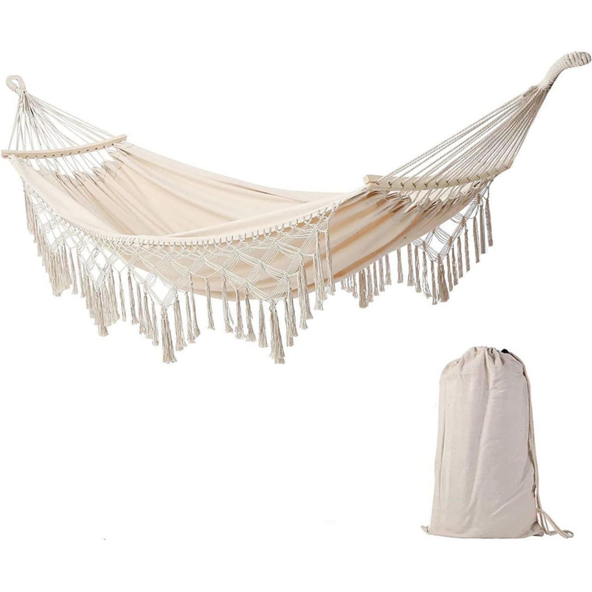 Boho Macrame Hammock with Wooden Spreader Bars