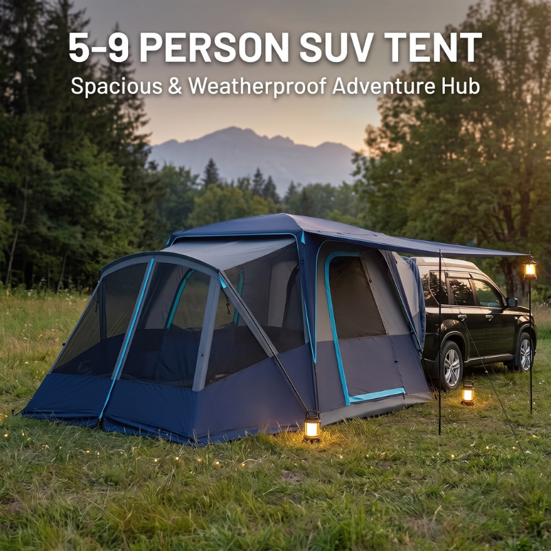 SUV CampingTent with Screened Porch and Awning Windproof and Rainproof Portable
