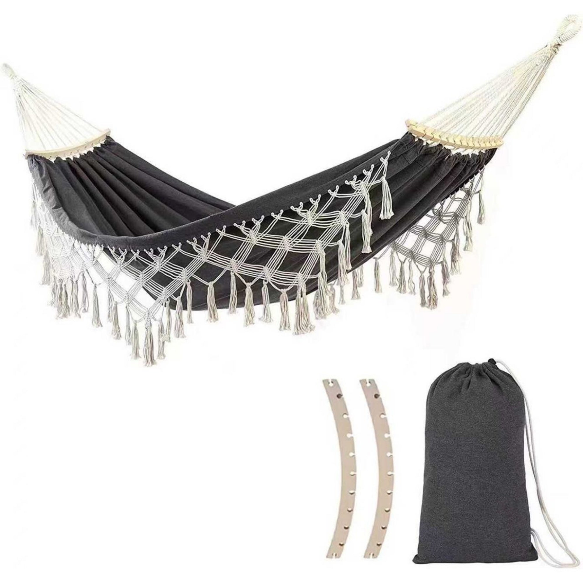 Boho Macrame Hammock with Wooden Spreader Bars