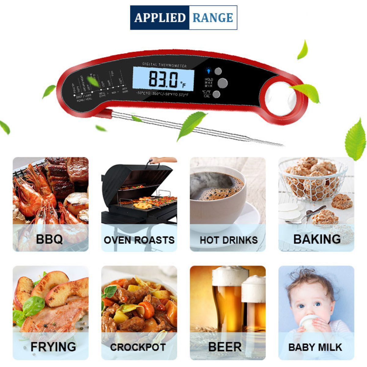 Digital Instant-Read Foldable Food Thermometer, High-Precision Kitchen & BBQ Probe - T16