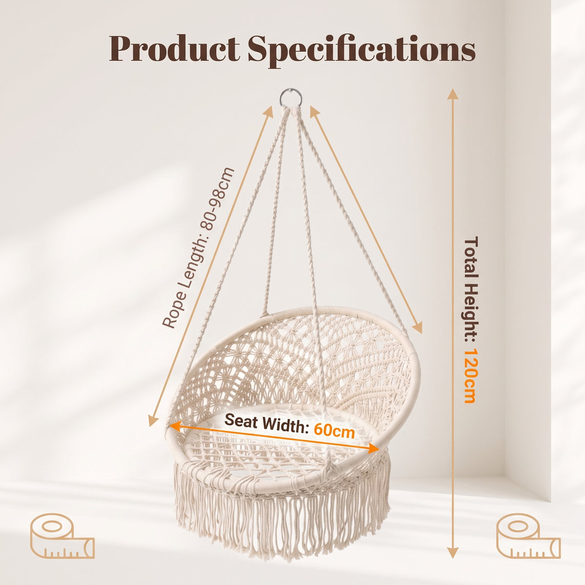 Tassel Hanging Chair Indoor/Outdoor Patio Swing Cradle -H57