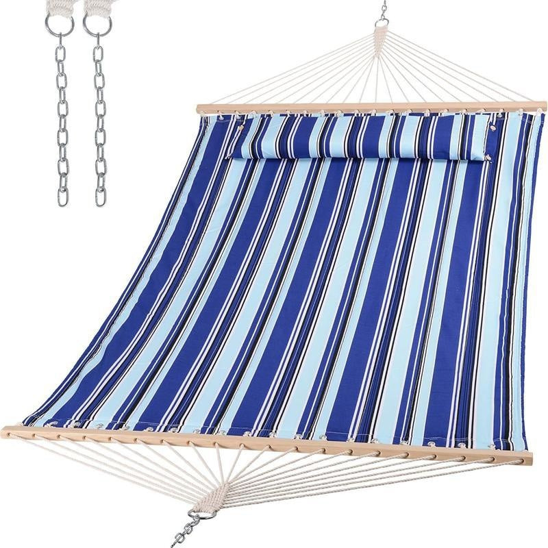 Quilted Double Hammock with Spreader Bar & Pillow
