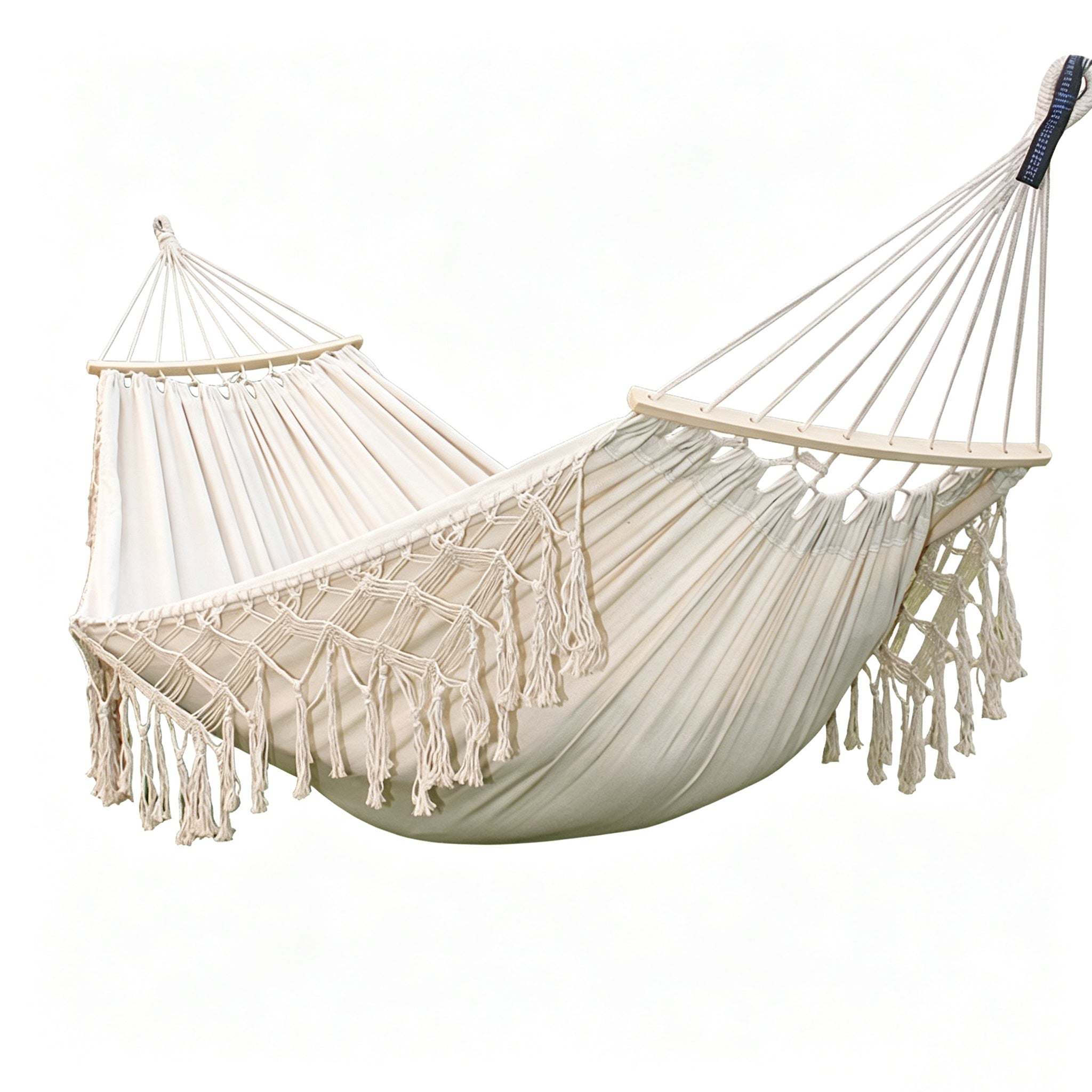Canvas Hammock with Wooden Poles Double Widen Anti-Rollover 60cm Tassel Design