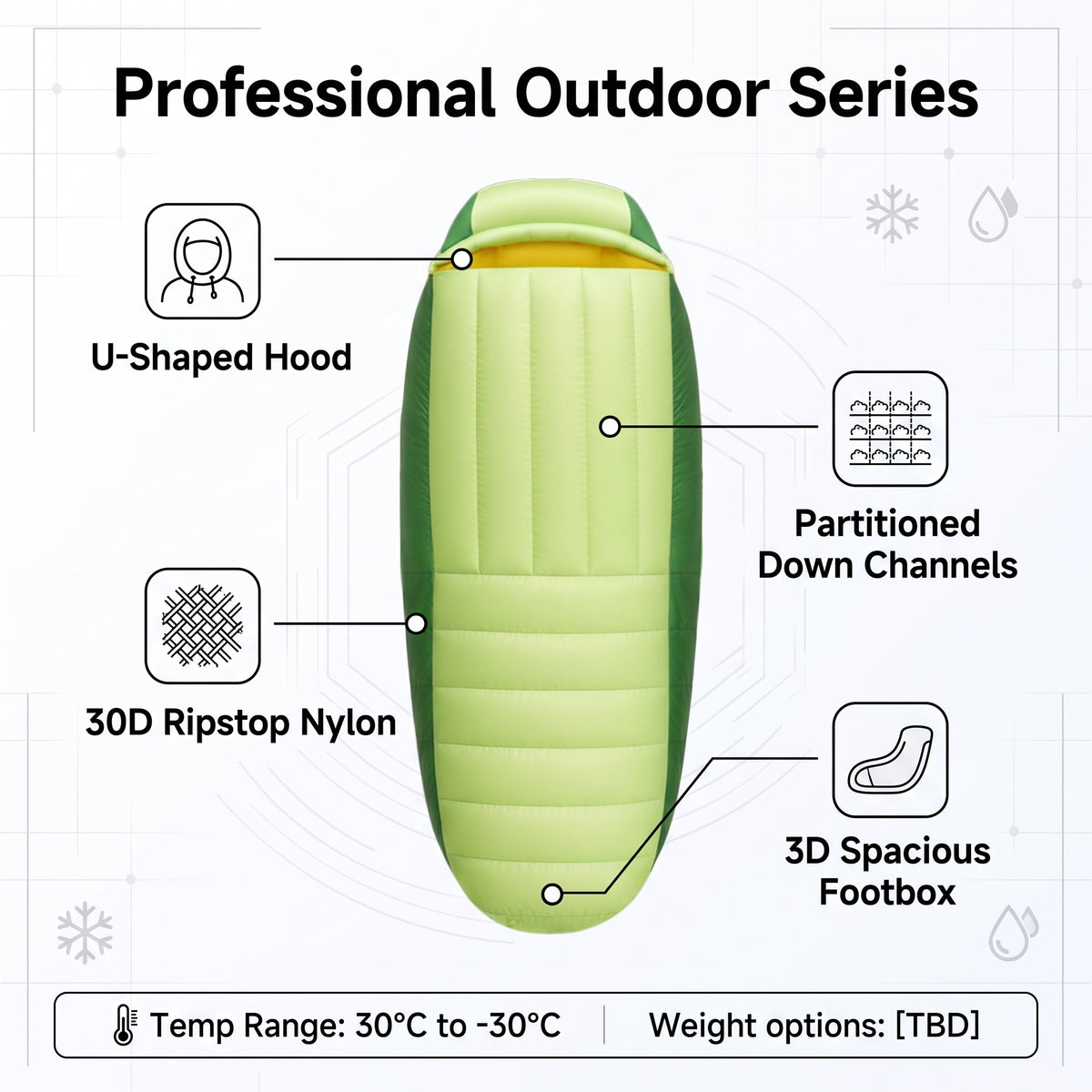 30D Nylon Down Sleeping Bag for Winter Camping & Travel -S15