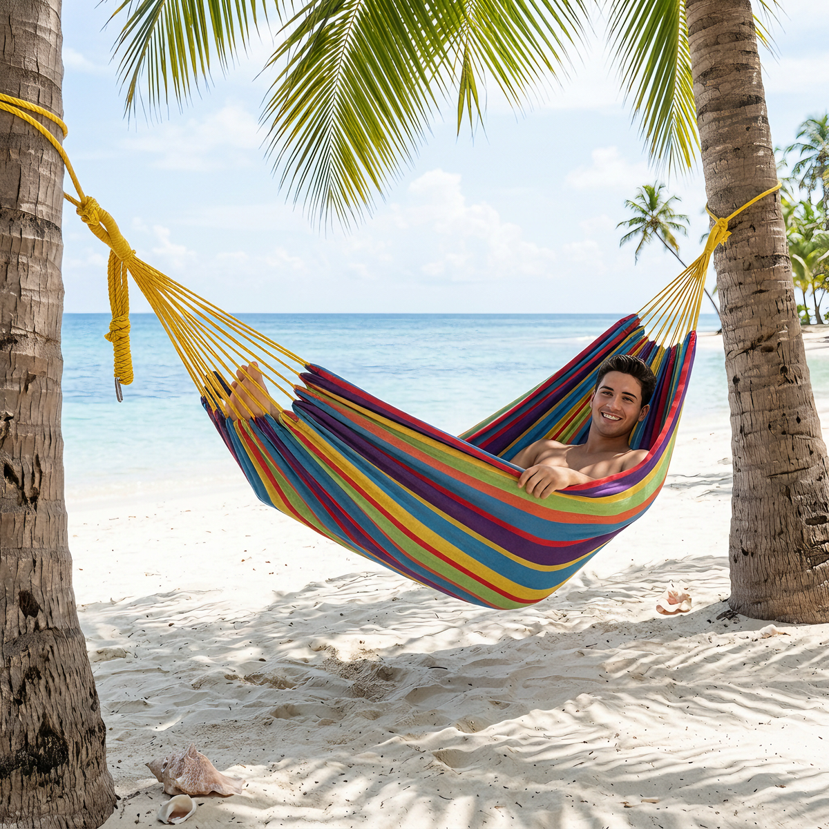 Heavy Duty Double Camping Hammock Cotton Canvas Anti-Flip Patio Swing -H50