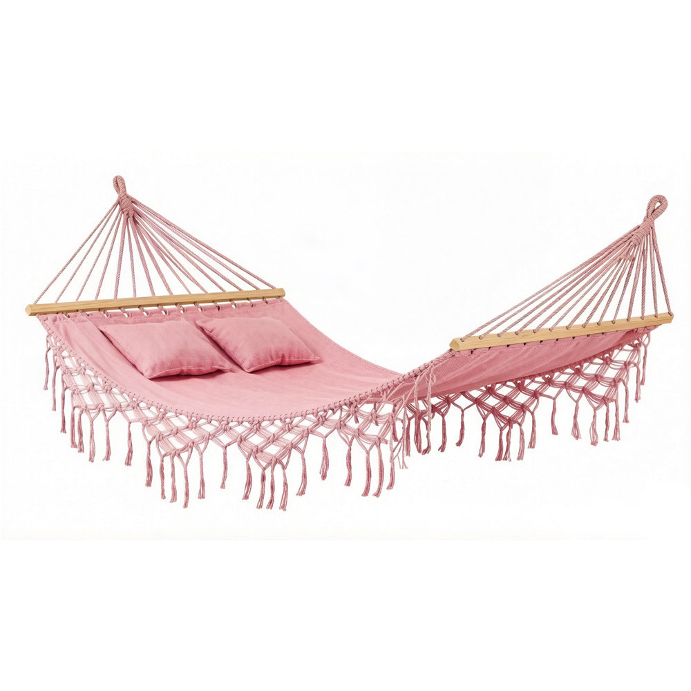 Outdoor Patio Canvas Bohemian Style Tassel Double Hammock