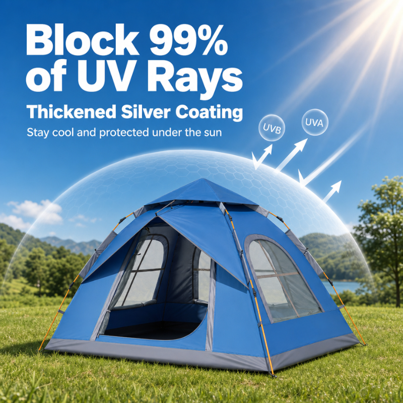 Portable & Foldable Outdoor Tent - UV Protection Silver Coating, Large Family Space