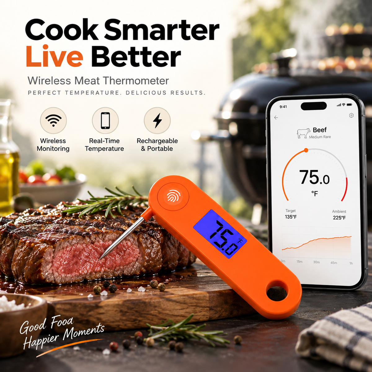 Smart Wireless Meat Thermometer with Ceramic Probe & App /T1