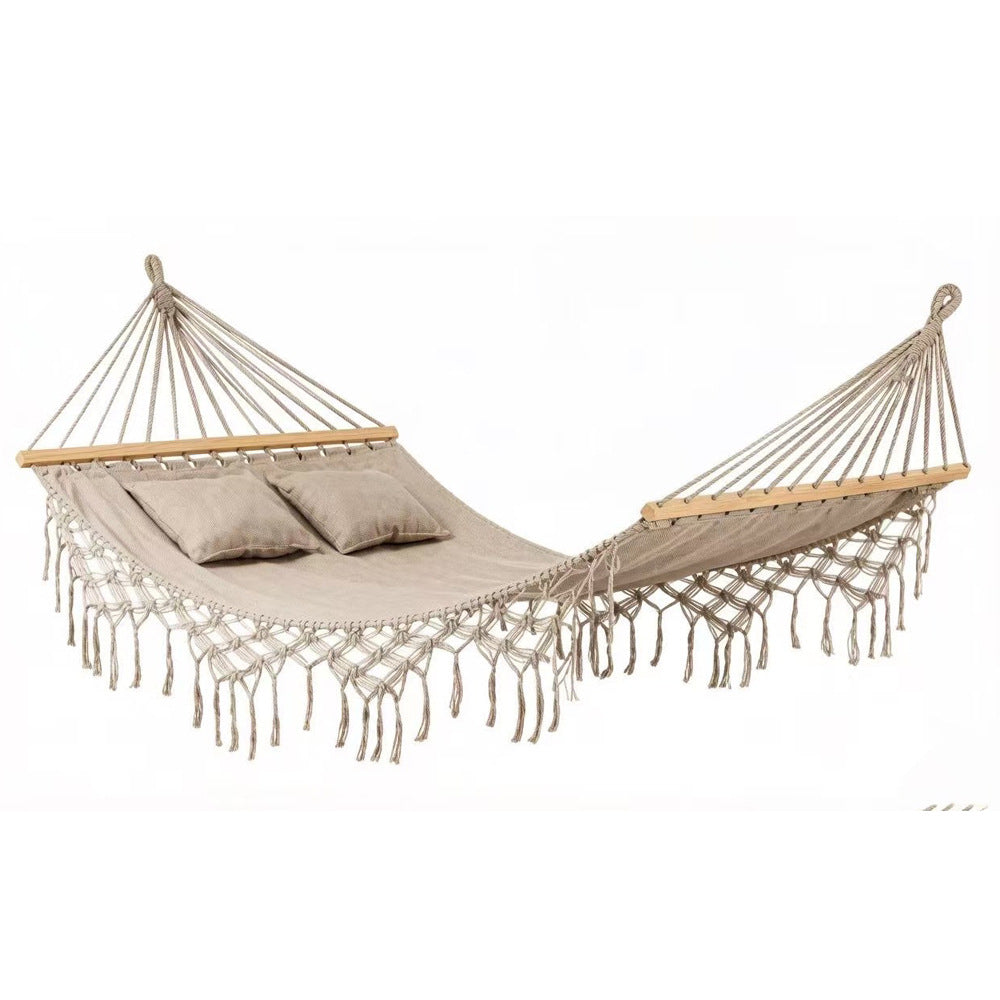 Outdoor Patio Canvas Bohemian Style Tassel Double Hammock