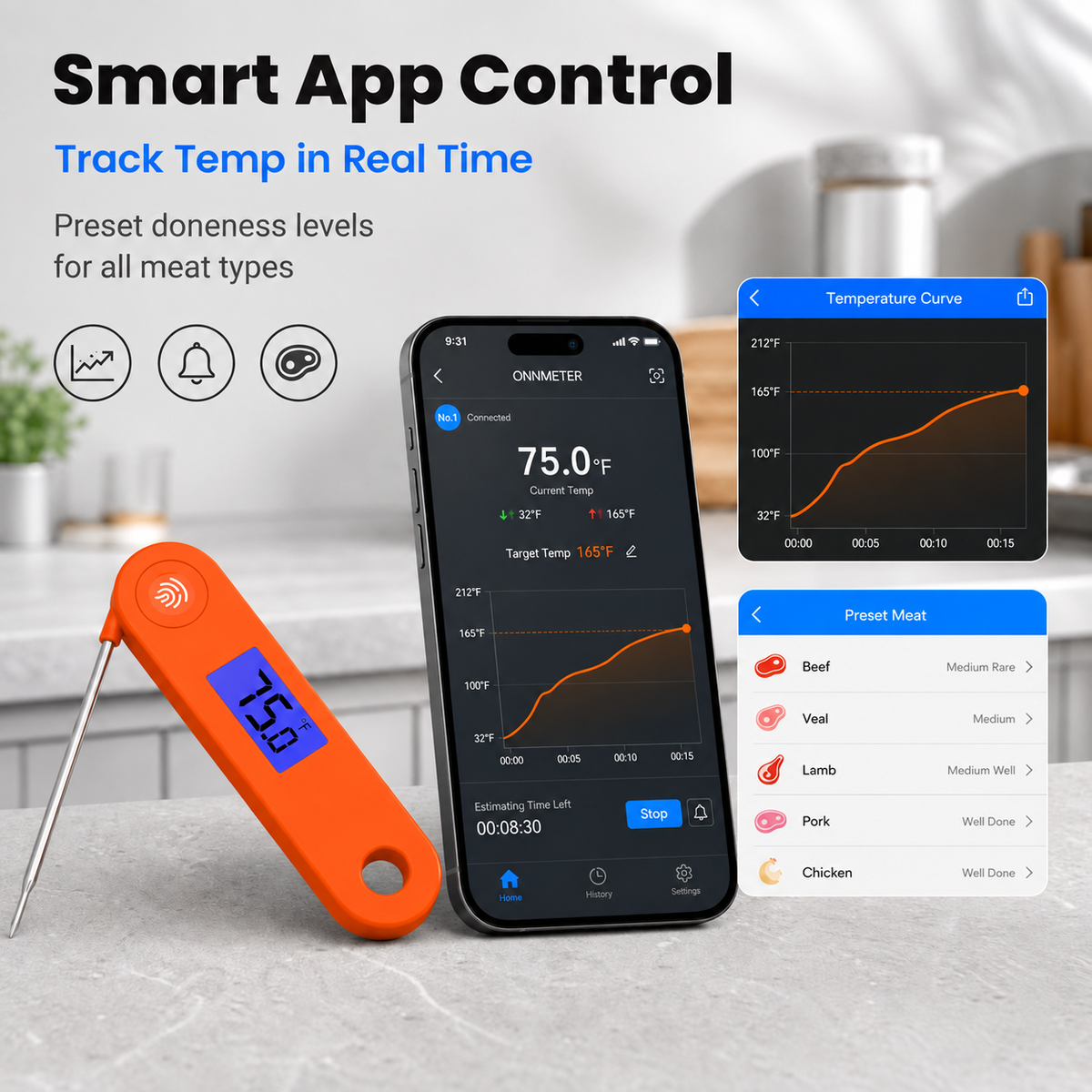 Smart Wireless Meat Thermometer with Ceramic Probe & App /T1