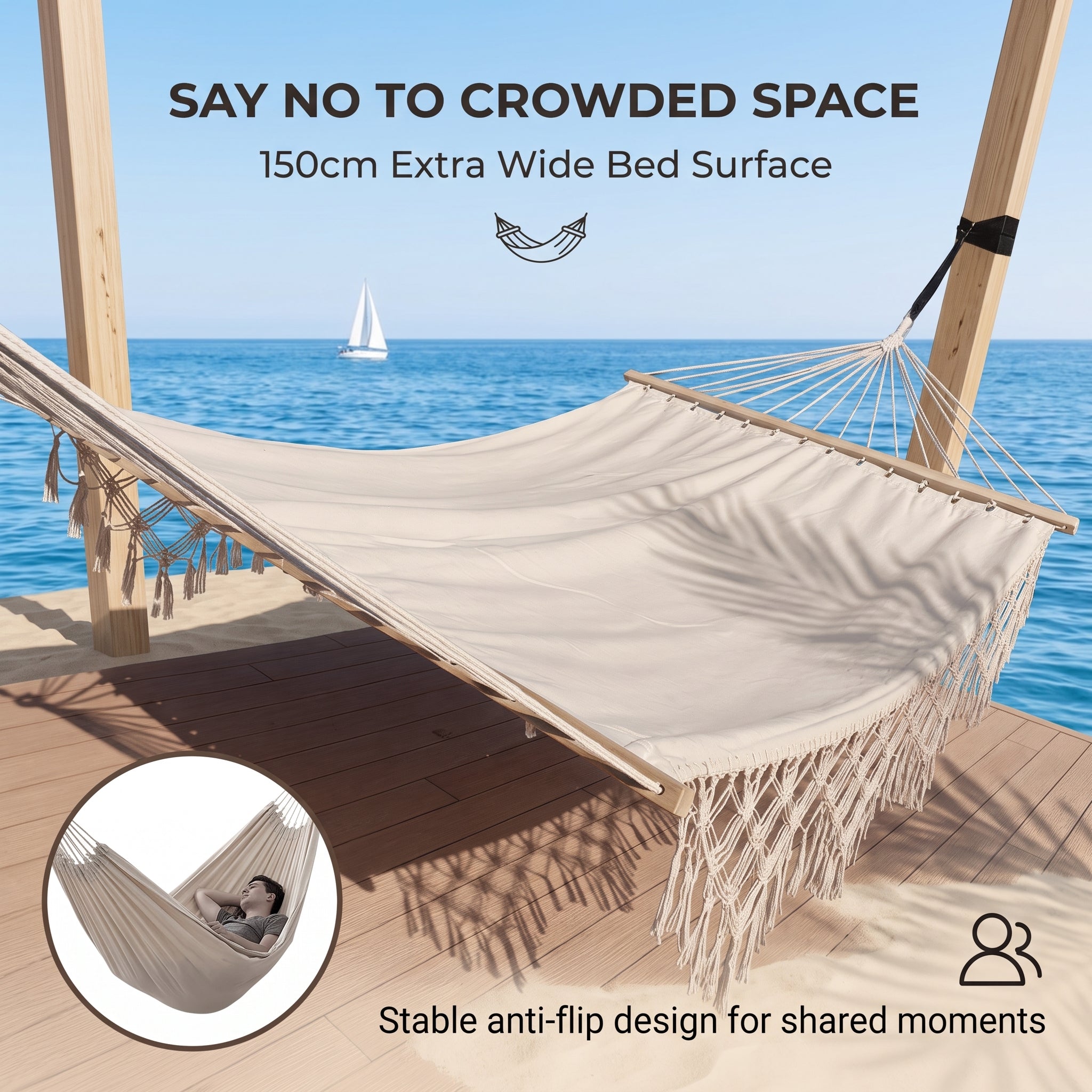 Nordic Macrame Hammock with Tassels - Extra Wide Double Hammock