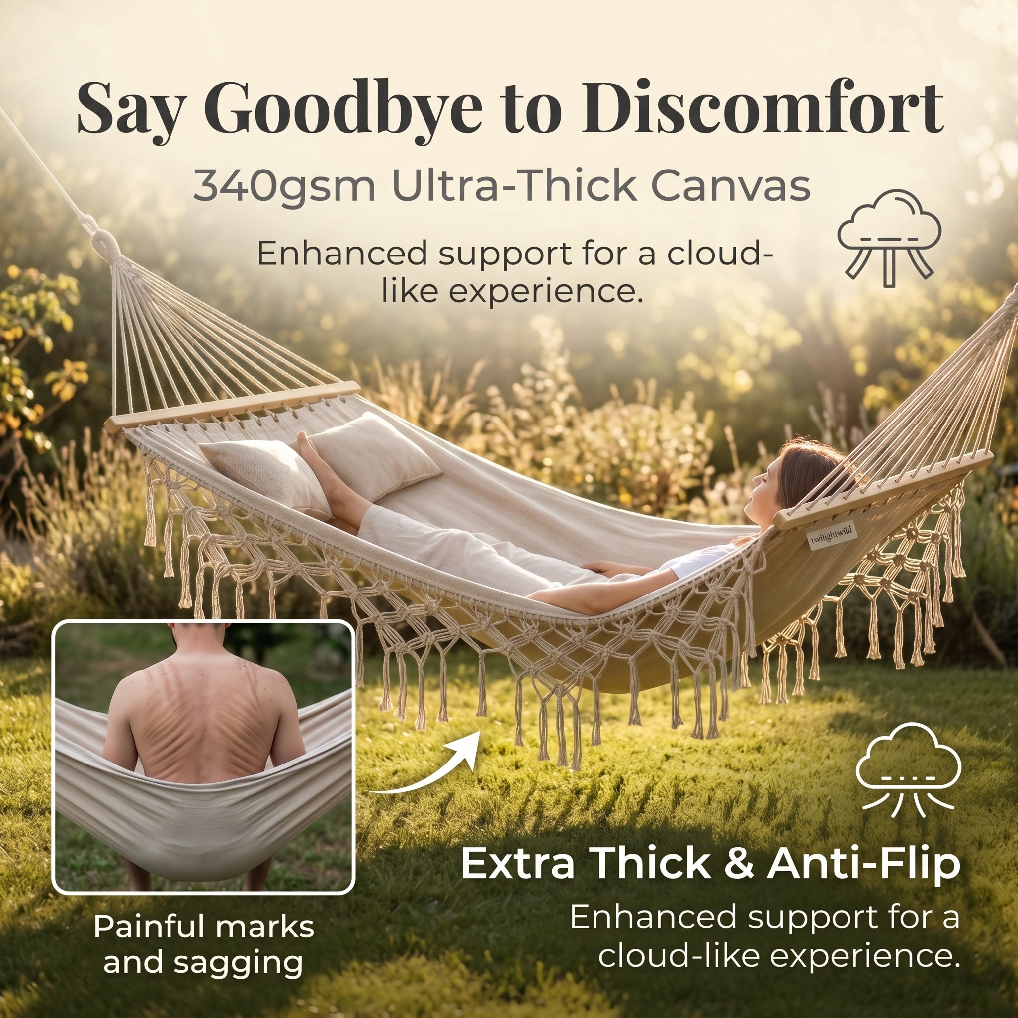 Outdoor Patio Canvas Bohemian Style Tassel Double Hammock