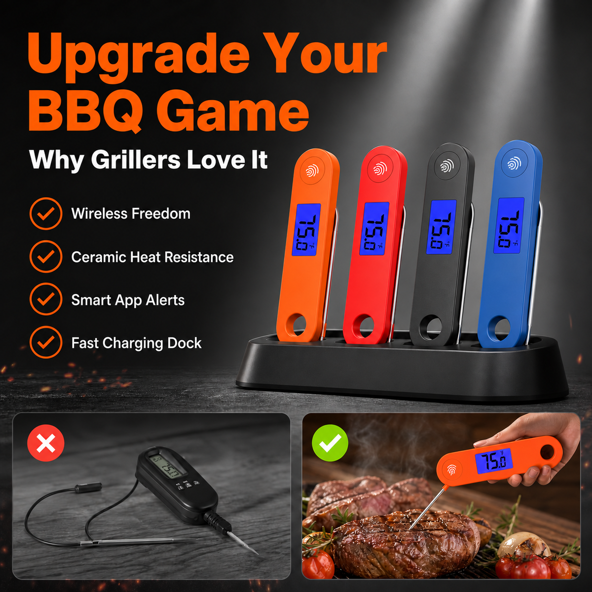Smart Wireless Meat Thermometer with Ceramic Probe & App /T1