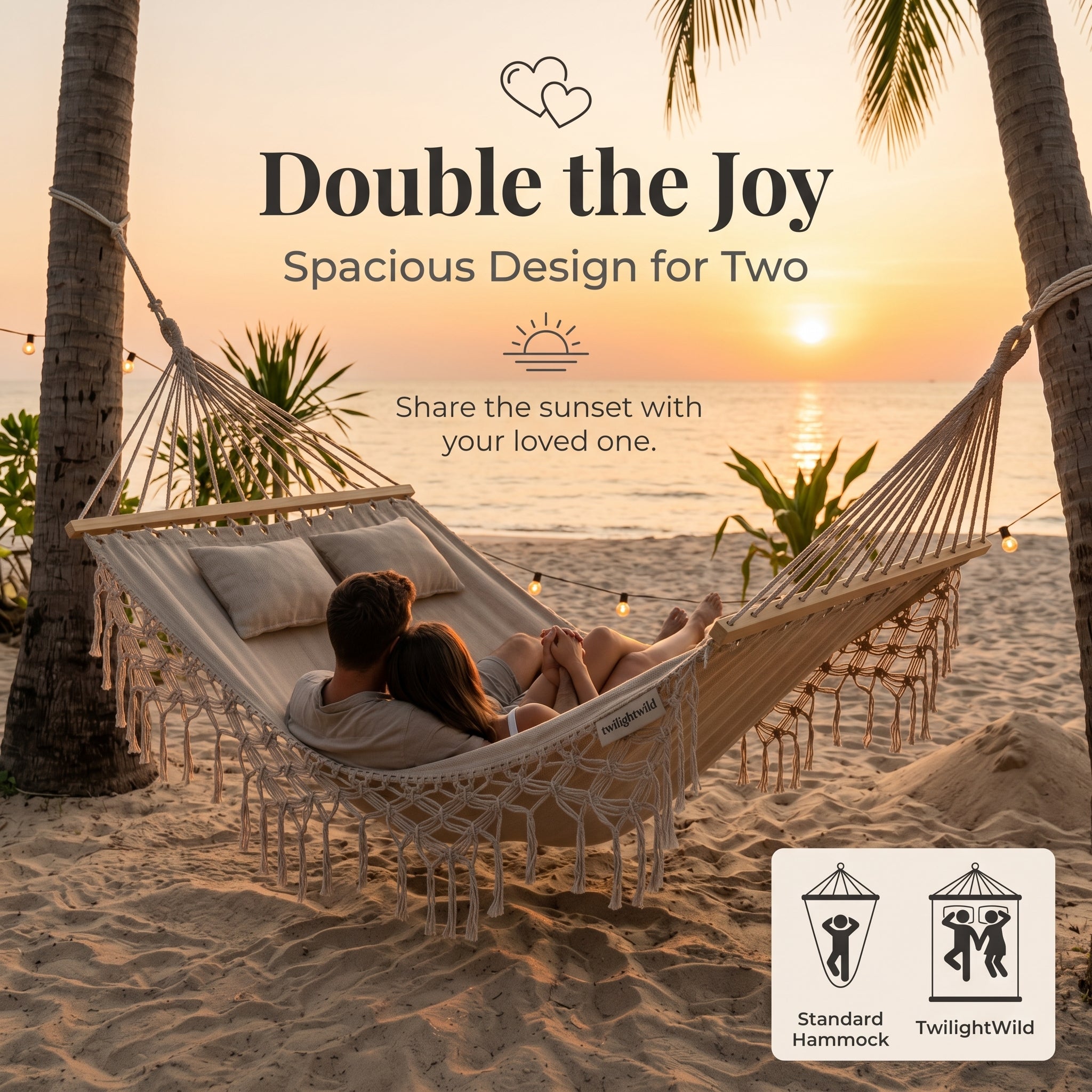 Outdoor Patio Canvas Bohemian Style Tassel Double Hammock