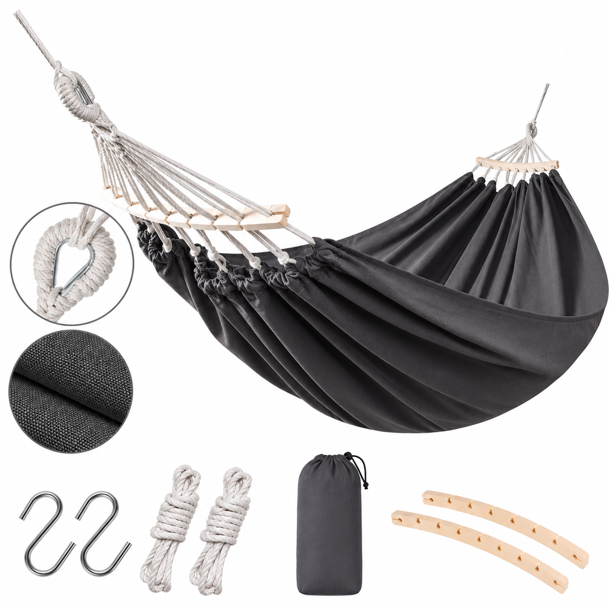 Double Heavy-Duty Canvas Hammock Portable Anti-Roll Camping Swing - H51