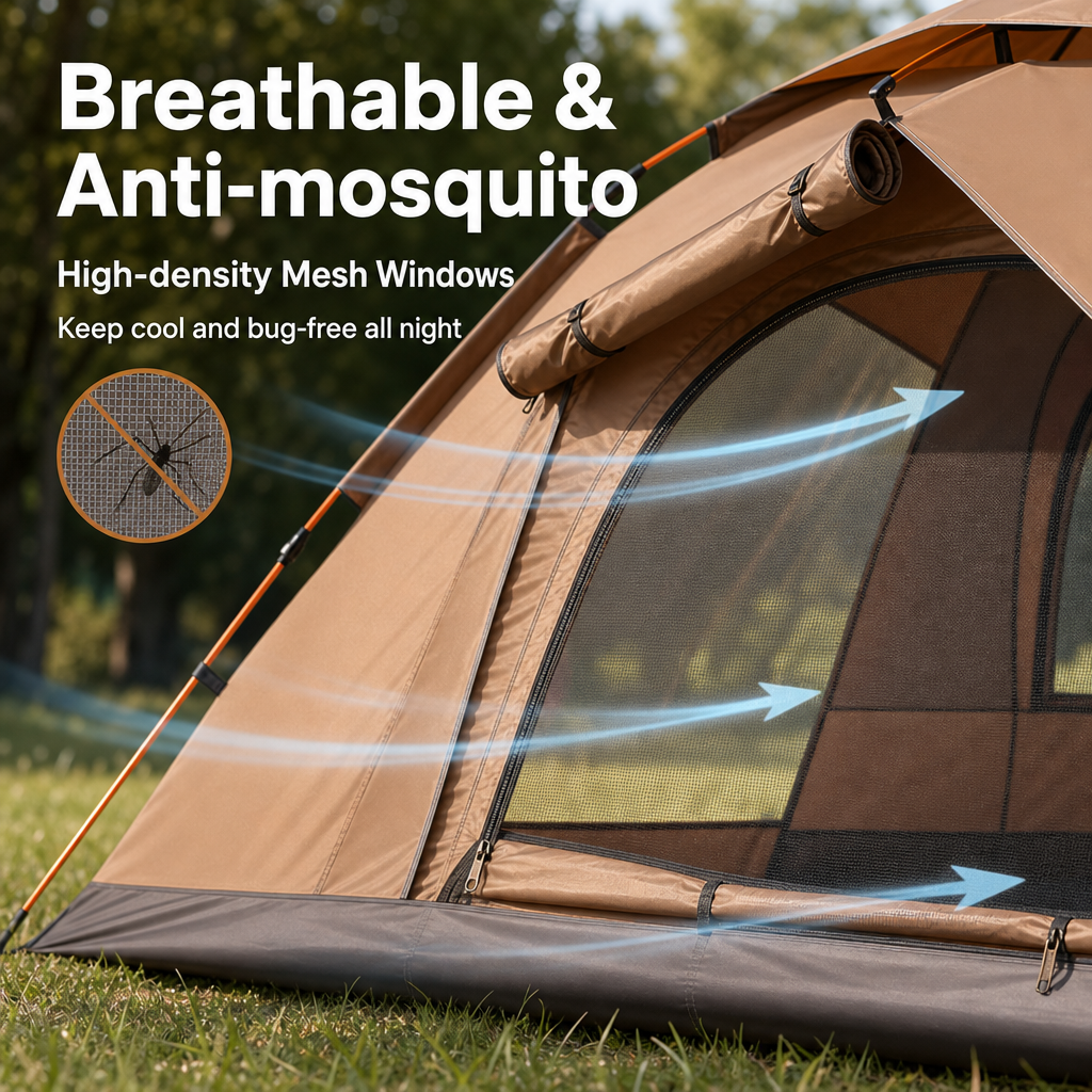 Automatic Pop-Up Camping Tent for 3-4 People - UPF 50+ UV Protection Silver Coating