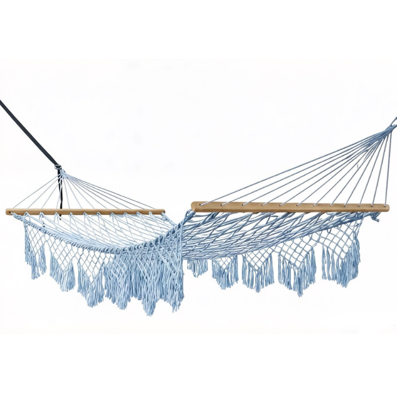 The Coastal Boho Hand-Woven Fringe Hammock – Premium Double Rope Spreader-Bar Hammock