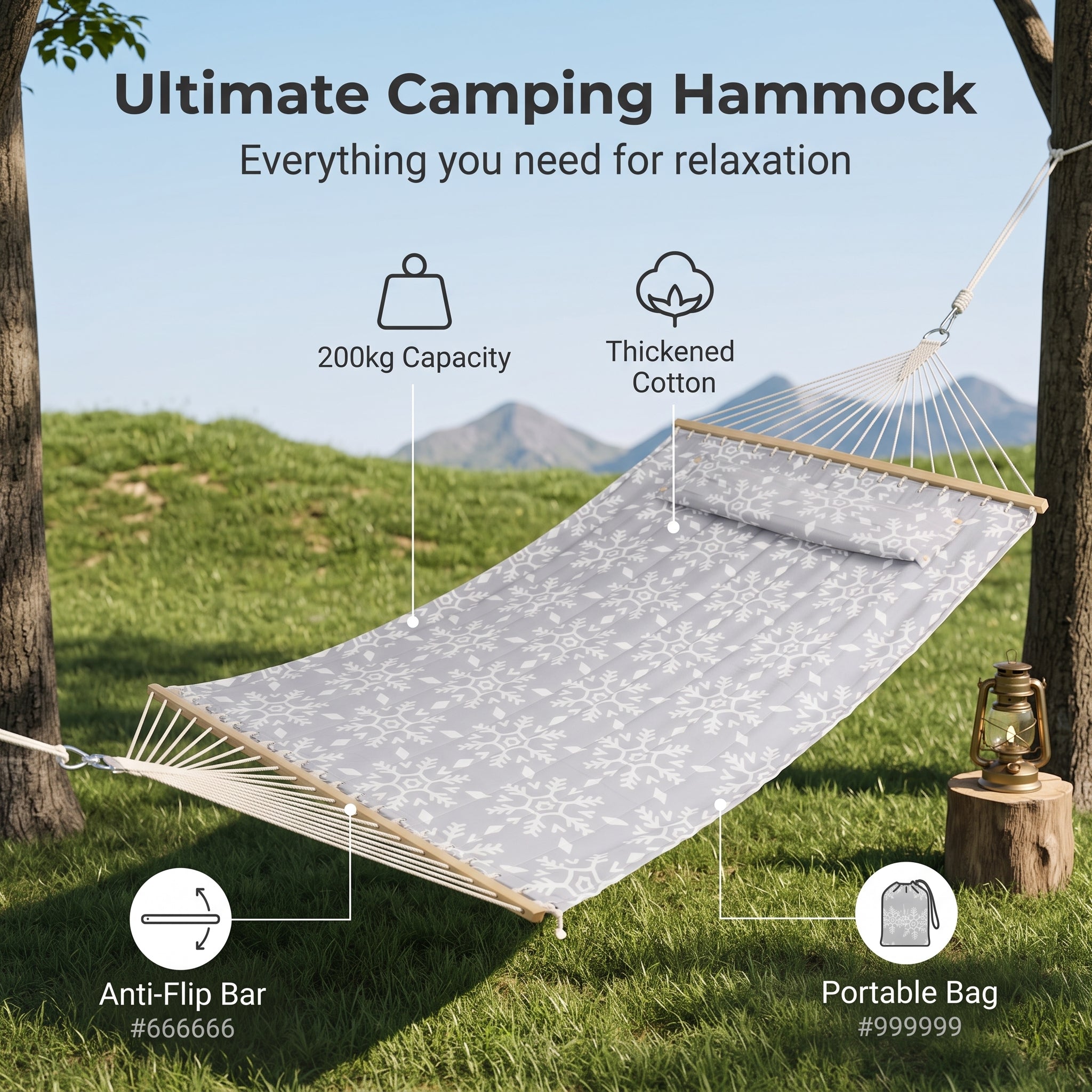 Extra Wide Double Quilted Hammock - Heavy Duty Outdoor Hammock for Two